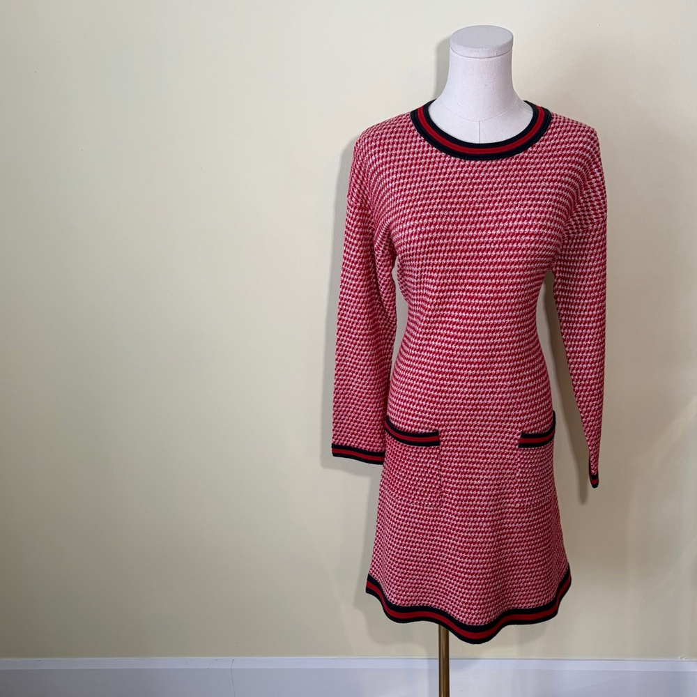 Bread n Butter Women’s Long Sleeve Knit Dress Red White Houndstooth SZ L